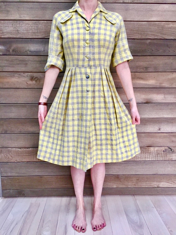 Gray & Yellow Plaid // Vintage Wool Dress // Handm