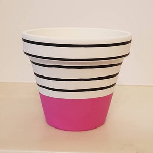 Hand Painted Flower Pot - Pink with Stripes Planter - Stripped Planter - Various Sizes/Saucers Available