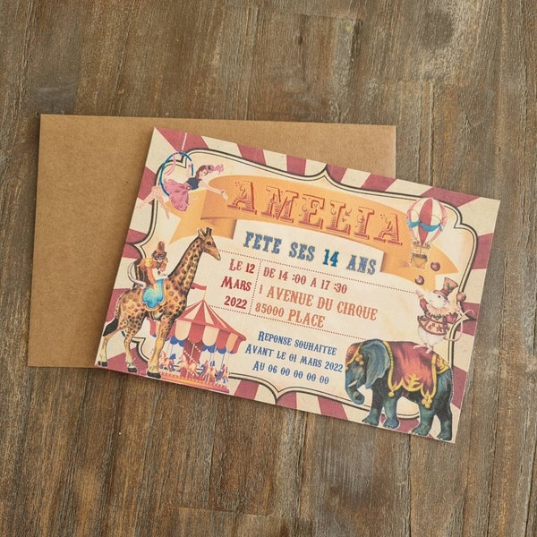 cartes invitation anniversaire Circus Vintage