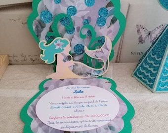 cartes invitation anniversaire et boites cadeau bonbon sirène
