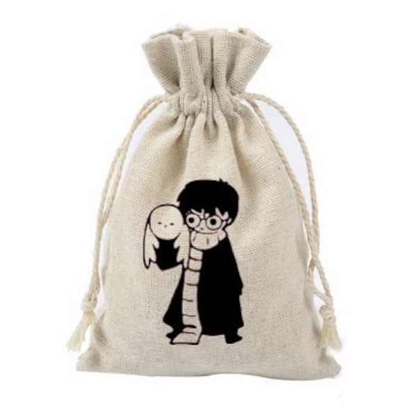 Small cotton canvas bags for sweets and dragees guest gifts sorcerer's apprentice theme Harry Edwige