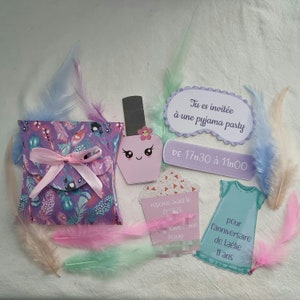 Invitation anniversaire et boites cadeau bonbon PYJAMA PARTY