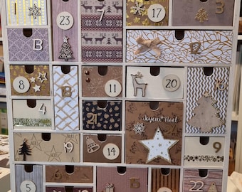 Perpetual wooden Advent calendar, brown and gold theme