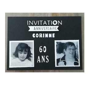 Carte invitation anniversaire noir et blanc chic