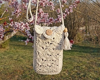 Crocheted mobile phone bag, phone case, crocheted shoulder bag, cute little bag, mini spring bag.