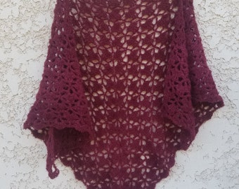 Châle chèche au crochet. Châle mariage bordeaux. Châle de mariée. Accessoire mariage. Chèche au crochet