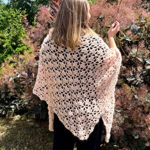 Crochet alpaca shawl. Bridal accessory. Boho wedding shawl. Pink bridal shawl. image 4