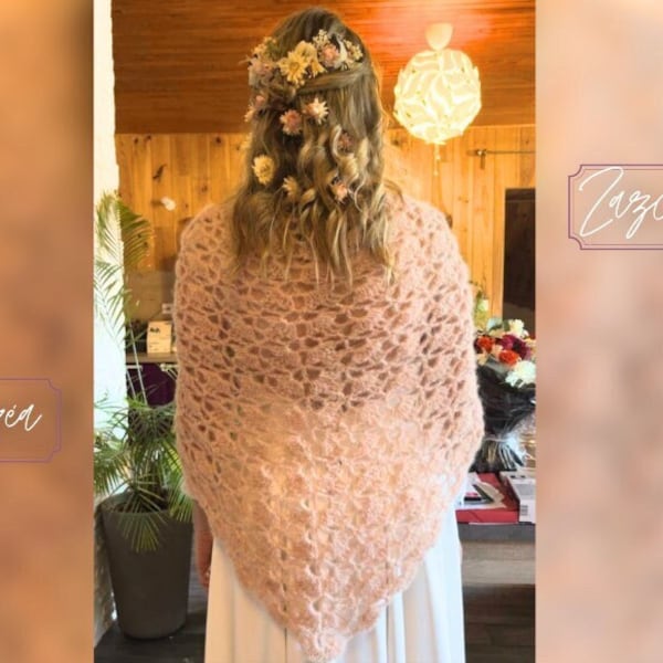 Crochet alpaca shawl. Bridal accessory. Boho wedding shawl. Bridal shawl.