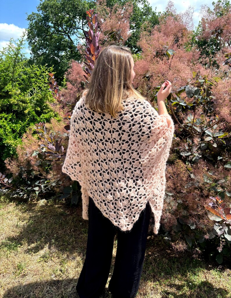 Crochet alpaca shawl. Bridal accessory. Boho wedding shawl. Pink bridal shawl. image 4