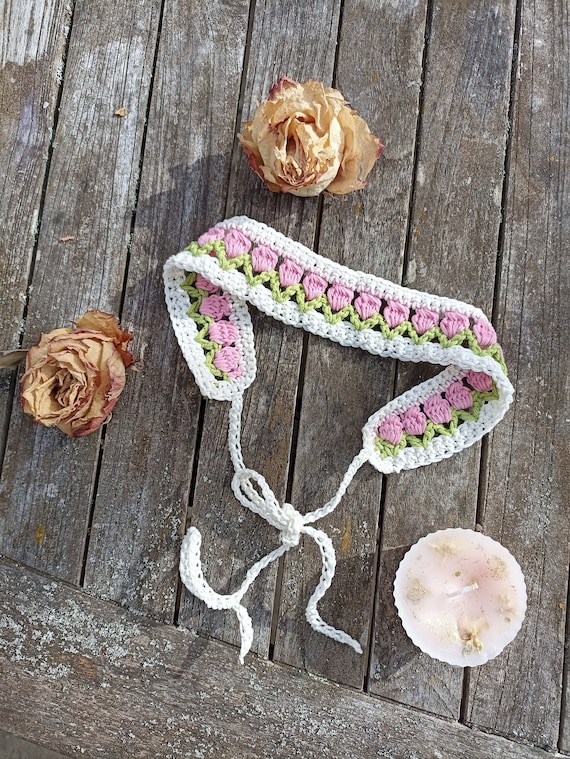Women's Hairband. Crochet Scrunchie. Crochet Flower Headband