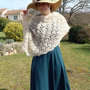 Crochet alpaca shawl. Bridal accessory. Boho wedding shawl. Pink bridal shawl. image 11