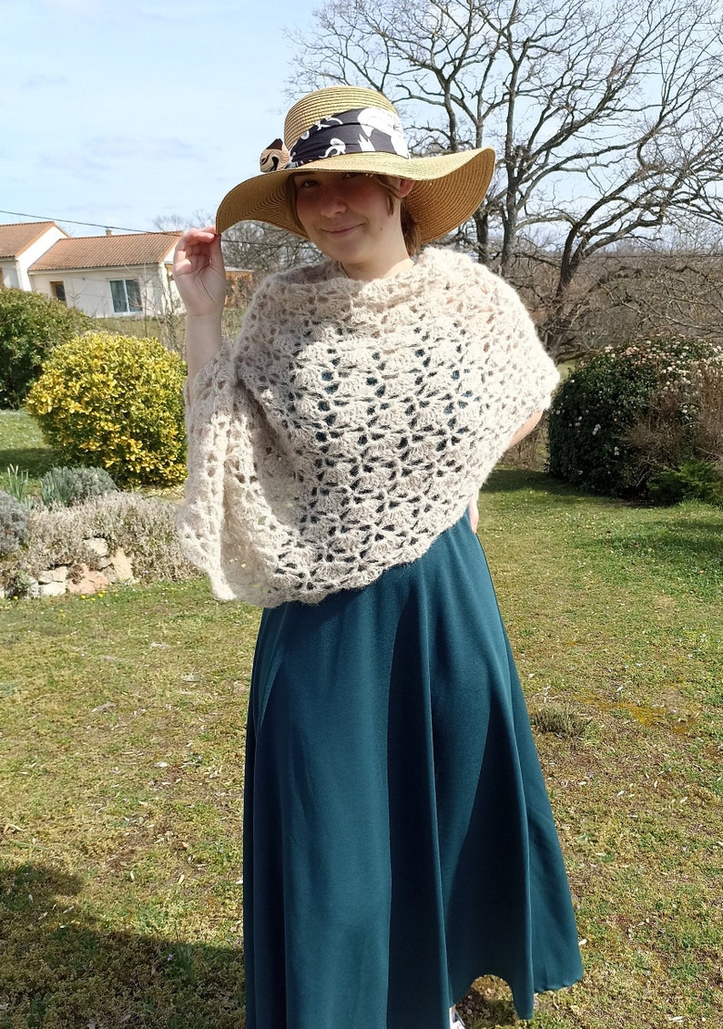 Crochet alpaca shawl. Bridal accessory. Boho wedding shawl. Pink bridal shawl. image 11