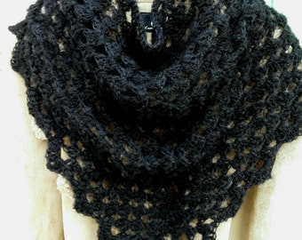Granny square crochet shawl. Alpaca shawl. Women's gift. Triangular wool scarf.