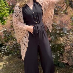 Crochet alpaca shawl. Bridal accessory. Boho wedding shawl. Pink bridal shawl. image 5