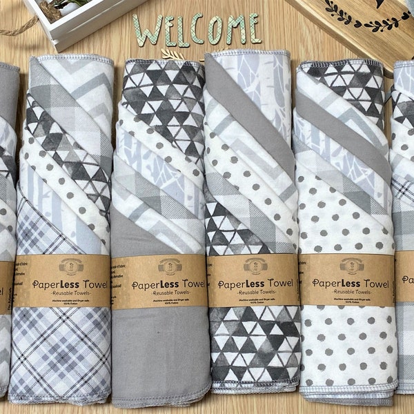 12 Cotton Reusable Paper Towel MIX of Surprise Grey Paperless Towels, Reusable Towels, Zero Waste Home, Eco Friendly Gifts, Unpaper towel