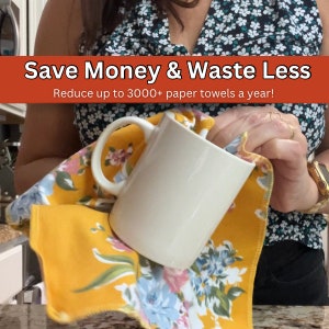 12 Yellow Cotton Reusable PaperTowel, Paperless Towels, Zero Waste Home, Eco Friendly Gifts, Unpaper towel