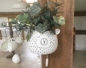 Ceramic Bear Planter, Hanging Flower Pot, Home Decor, Patio