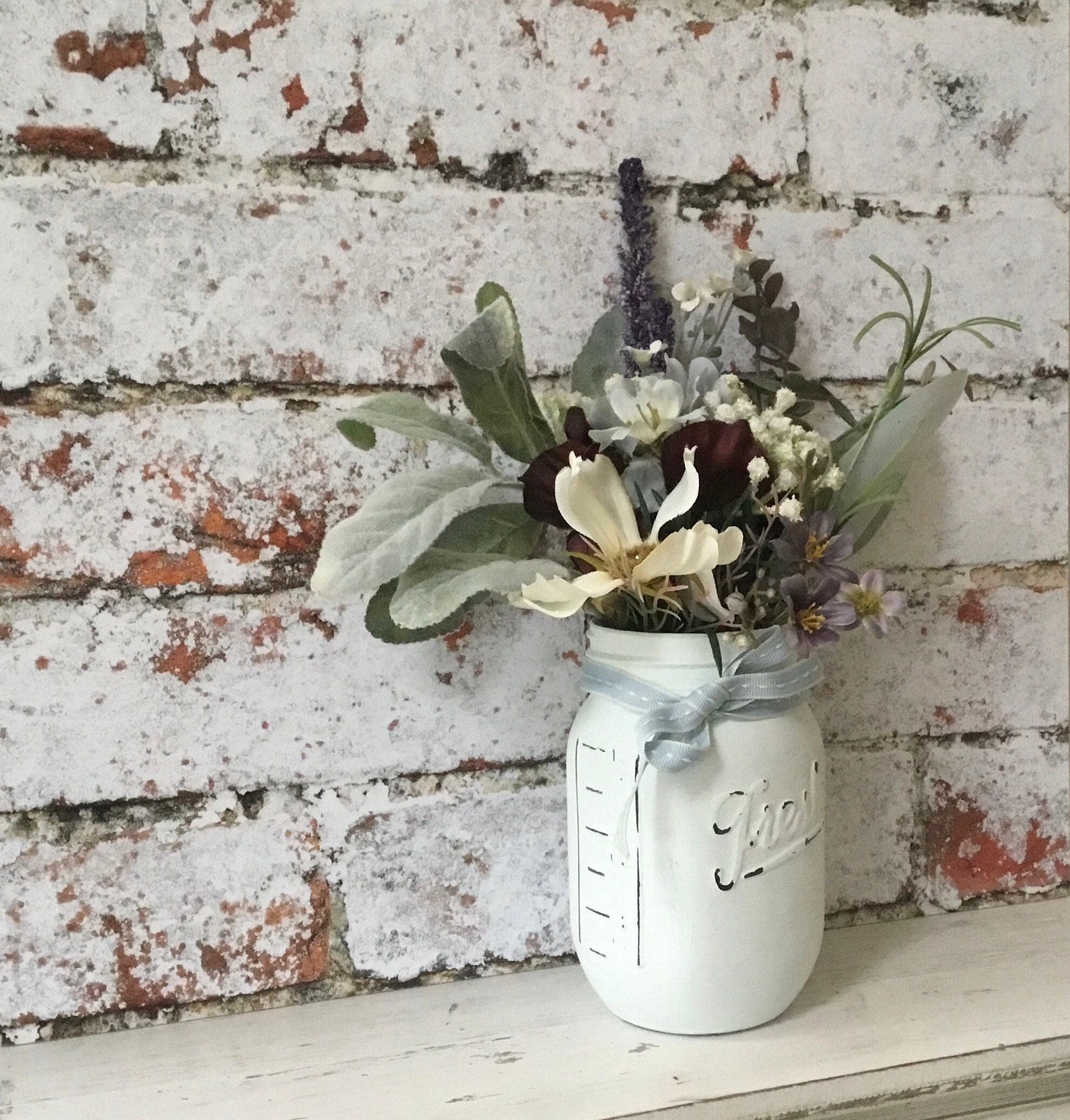 Faux Flowers in Painted Mason Jar Artificial Flowers Floral Etsy