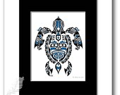 Haida Style Turtle Art Print - quot The Traveler quot - Pacific Northwest Coast Style Turtle Art Print - 8x10, BLUE