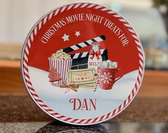 Christmas Movie Night Treats Custom Metal Tin, Movie Nights In, Cosy Nights In Treats, Personalised Tin, Xmas Treats Tin, Movie Night Snacks