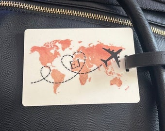 World Map Heart Initial Luggage Tag, World Map Luggage Tag, Luggage Bag Tag, Initial Luggage Tags, Personalised Luggage Tag, Travel Tags