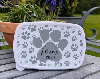 Grey Paws Personalised Treat Box, Personalised Snack Box, Lunch Box, Food Storage, Pet Snacks, Custom Pet Treat Box, Pet Treat Storage