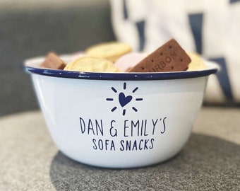 Sofa Snacks Personalised Enamel Bowl, Snack Bowl, Personalised Snack Bowl, Sweet Bowl, Crisp Bowl, Custom Couple Snack Bowl, Sofa Snack Bowl