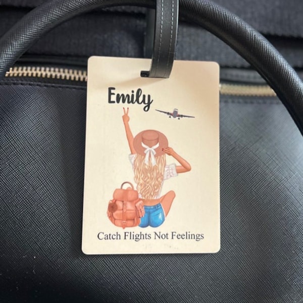 Catch Flights Not Feelings Personalised Luggage Tags, Suitcase Tag, Named Tag, Personalised Tag, Holiday Essentials, Girls Holiday, Girls