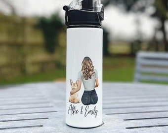 Dog & Mum Personalised Bottle, Personalised Dog and Owner Bottle, Drinks Bottle, Dog Mum Gifts, Dog Drinks Bottle, Dog Mum Travel Mug