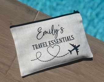 Travel Essentials Personalised Pouch, Travel Pouch, Travel Gift, Holiday Essentials, Personalised Travel Pouch, Travelling Gifts, Plane Bag