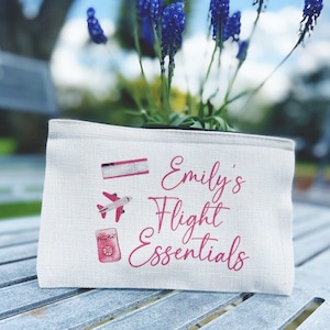 Pink Flight Essentials Custom Pouch, Holiday Pouch, Travel Pouch, Travel Essential, Passport Holder, Documents Holder, Travel Must Haves