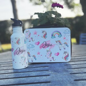 Personalised Girls UNICORN Lunch Box PRETTY School Snack Sandwich Pink  Lunchbox KS152 