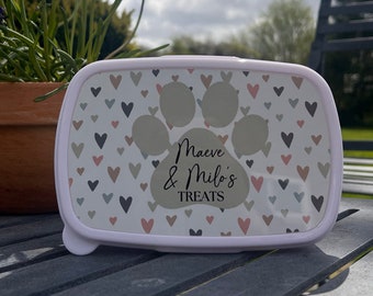 Neutral Hearts Personalised Paw Snack Box, Personalised Snack Box, Lunch Box, Food Storage, Custom Pet Treat Box, Pet Treat Storage, Dog Box