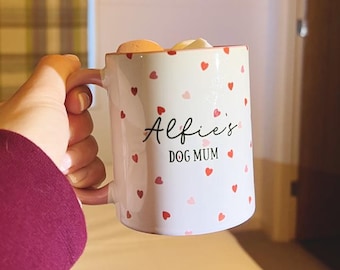 Pink & Red Hearts Personalised Dog Mum Mug, Dog Mum Gifts, Dog Mum Mug, Personalised Dog Mum, Paw Custom Mug, Dog Gifts, Gifts For Dog Mum