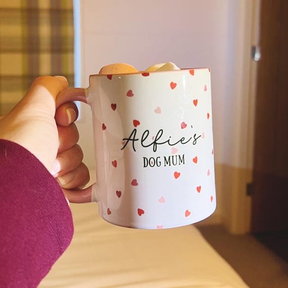 Pink & Red Hearts Personalised Dog Mum Mug, Dog Mum Gifts, Dog Mum Mug, Personalised Dog Mum, Paw Custom Mug, Dog Gifts, Gifts For Dog Mum