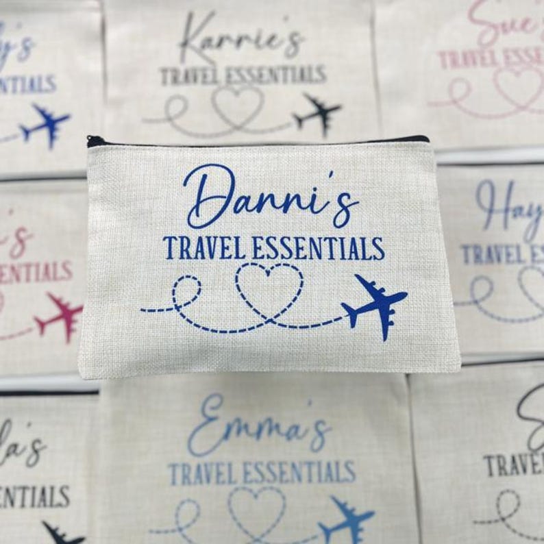 Travel Essentials Personalised Pouch, Travel Pouch, Travel Gift, Holiday Essentials, Personalised Travel Pouch, Travelling Gifts, Plane Bag image 2