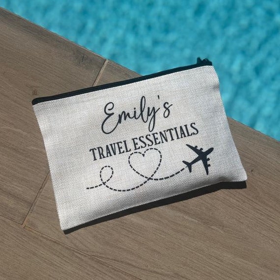 Travel Essentials Personalised Pouch, Travel Pouch, Travel Gift, Holiday Essentials, Personalised Travel Pouch, Travelling Gifts, Plane Bag