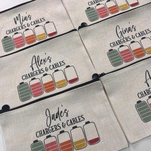 Chargers & Cables Personalised Pouch, Cable Bag, Cable Pouch, Charger Pouch, Holiday Essentials, Travel Essentials, Personalised Cable Bag image 2