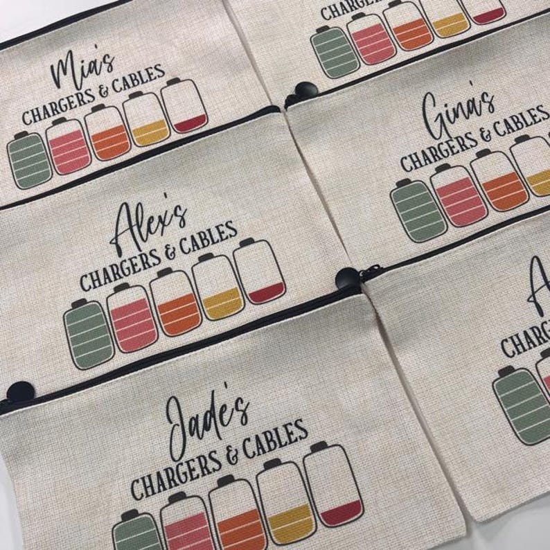 Chargers & Cables Personalised Pouch, Cable Bag, Cable Pouch, Charger Pouch, Holiday Essentials, Travel Essentials, Personalised Cable Bag image 2