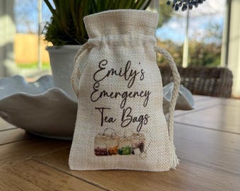 Emergency Tea Bags Named Drawstring Pouch, Travel Must Haves, Tea Bag Storage, Tea Bag Holder, Tea Bag Pouch, Staycation Pouch, Travel Pouch