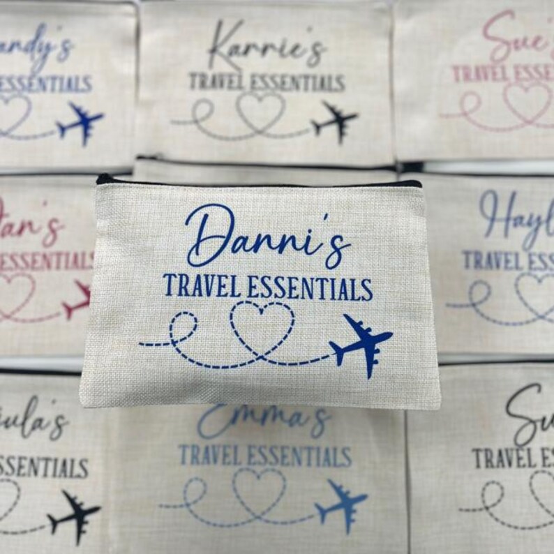 Travel Essentials Personalised Pouch, Travel Pouch, Travel Gift, Holiday Essentials, Personalised Travel Pouch, Travelling Gifts, Plane Bag image 14