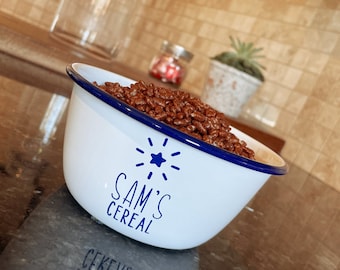 Cereal Bowl Personalised Enamel Bowl, Breakfast Bowl, Snack Pot, Snack Bowl,  Personalised Bowl, Enamel Bowl, Treat Bowl, Personalised Bowl