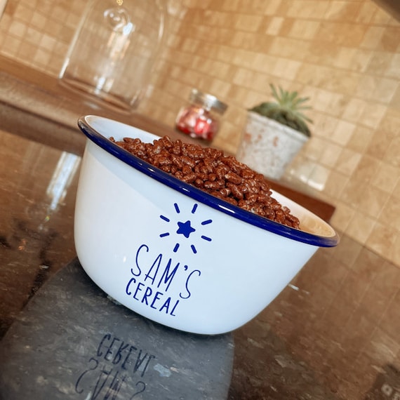 Cereal Bowl Personalised Enamel Bowl, Breakfast Bowl, Snack Pot, Snack Bowl,  Personalised Bowl, Enamel Bowl, Treat Bowl, Personalised Bowl