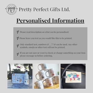 May include: A collection of personalized gifts featuring various designs. The gifts include a lunchbox with a jungle animal print, a water bottle with a jungle animal print, a mug with the text "Orla's Dog Dad", a mug with the text "Splodge's Dog Mum", a mug with the text "Jax's Dog Mum", and a luggage tag with a world map and the text "Dan & Emily".