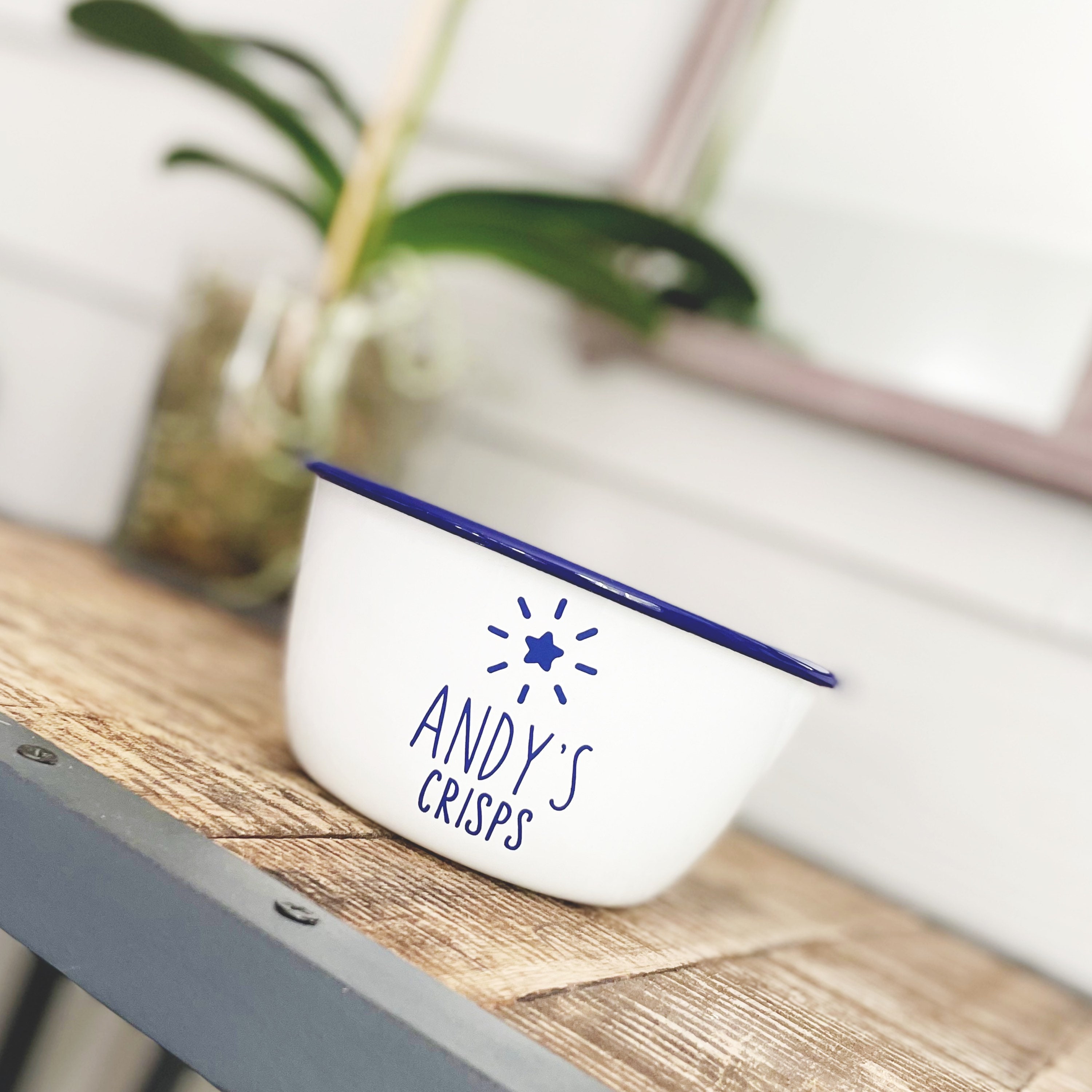 Crisps Personalised Snack Bowl Enamel Blue Rim Enamel Bowl Etsy UK
