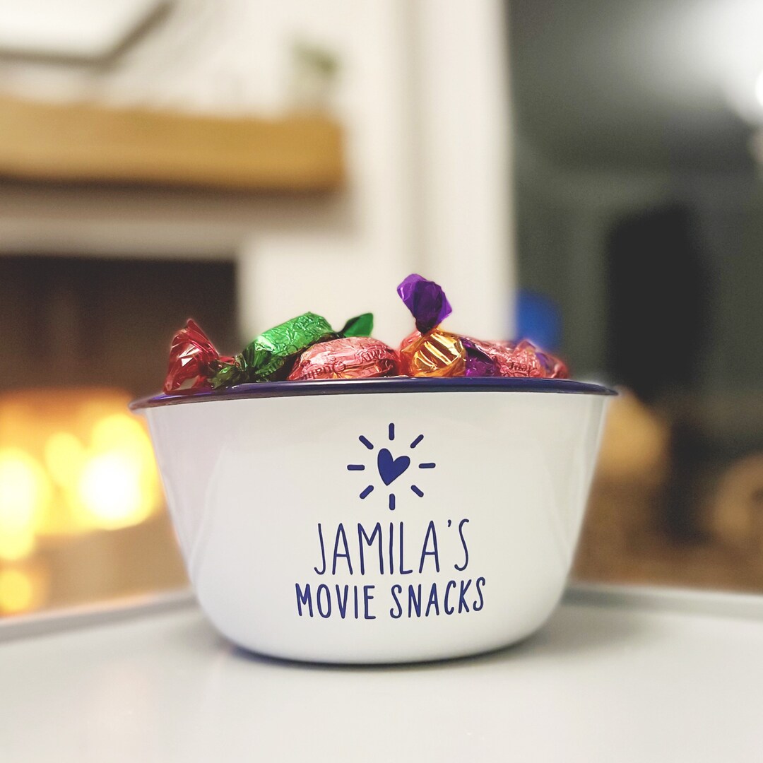Movie Snacks Personalised Enamel Bowl, Enamel Bowl, Enamel Snack Bowl