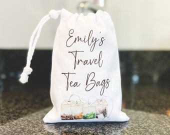 Travel Tea Bags Named Drawstring Pouch, Travel Must Haves, Tea Bag Storage, Tea Bag Holder, Tea Bag Pouch, Staycation Pouch, Travel Pouch