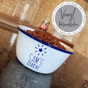 Cereal Bowl Personalised Enamel Bowl, Breakfast Bowl, Snack Pot, Snack Bowl, Personalised Bowl, Enamel Bowl, Treat Bowl, Personalised Bowl image 2