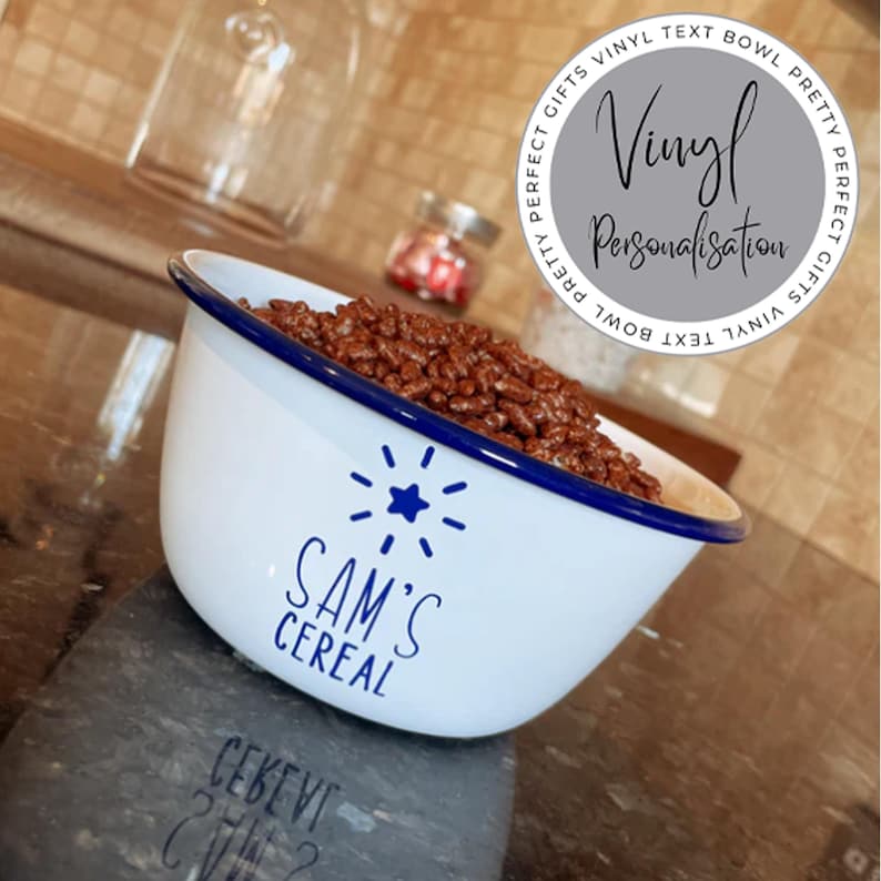Cereal Bowl Personalised Enamel Bowl, Breakfast Bowl, Snack Pot, Snack Bowl, Personalised Bowl, Enamel Bowl, Treat Bowl, Personalised Bowl image 2