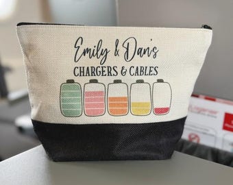 Chargers & Cables Personalised Pouch, Cable Bag, Cable Pouch, Charger Pouch, Holiday Essentials, Travel Essentials, Personalised Cable Bag